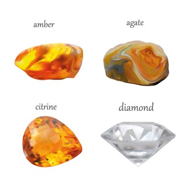 Vector Realistic Gems Jewelry Stones Collection. Isolated On White Background clipart
