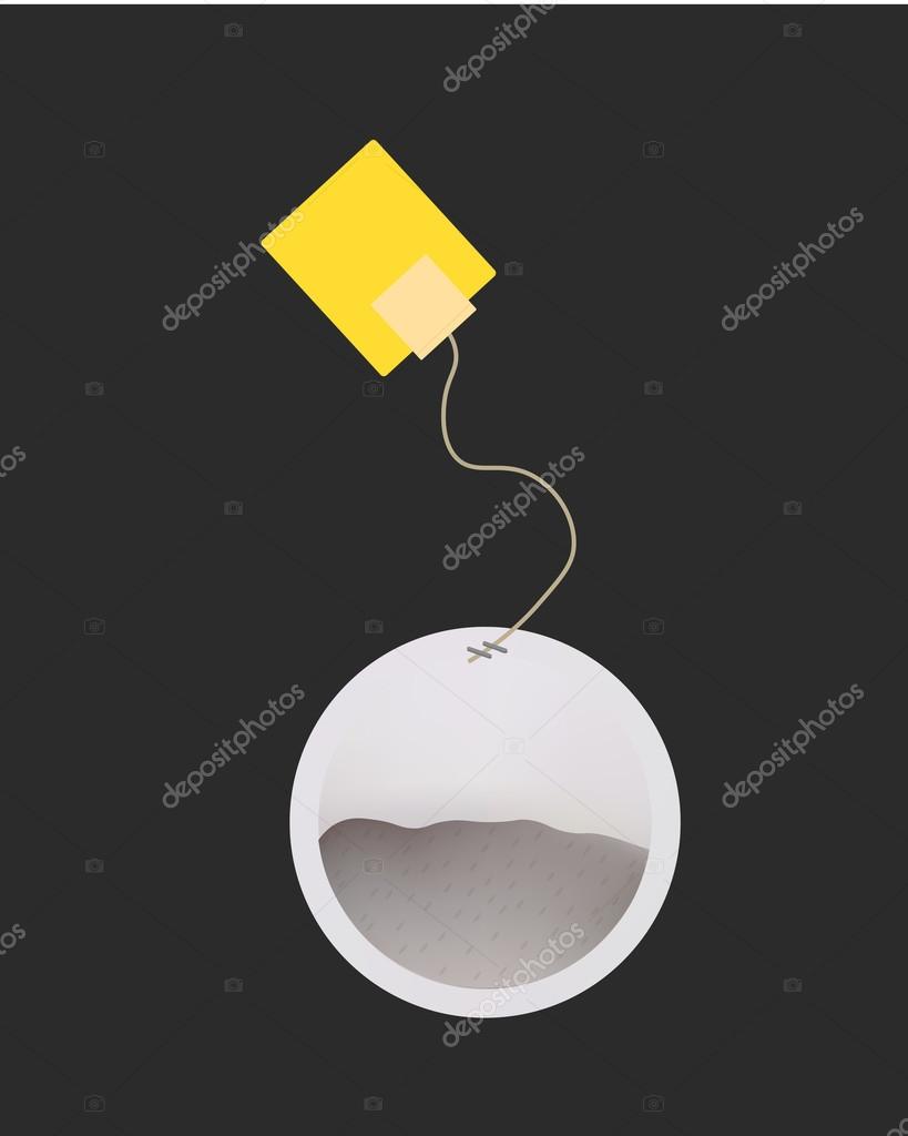 Tea Bag Illustration with Label In Round Shape. Vector Template Illustration For Your Design. Isolated On White Background.