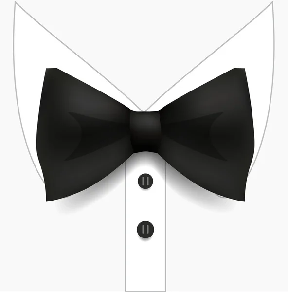 黒の蝶ネクタイ、白いワイシャツ。男のファッションスタイルです。現実的なベクトル図. — ストックベクタ