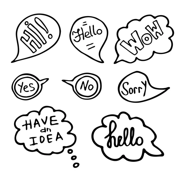 Hand Drawn Speech Bubbles with Words. Doodle Style, Vector illustration. — Stock Vector