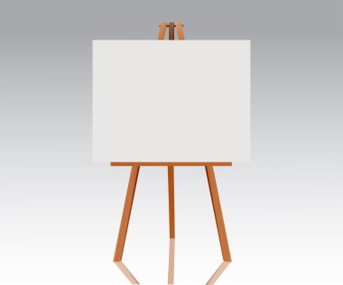 Wooden easel with empty canvas. Blank space ready for your advertising, design and presentation. Vector mock up illustration.