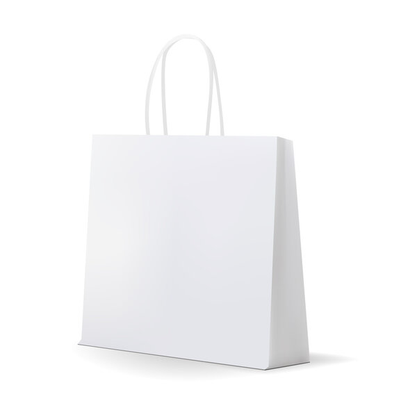 Empty White Shopping Bag  for advertising and branding. MockUp Package. Vector Illustration.