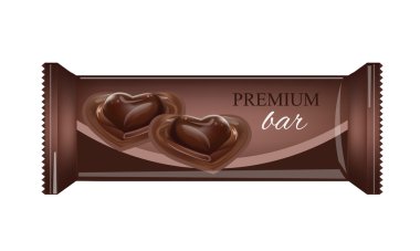 Vektör gıda ambalaj bisküvi, gofret, kraker, şeker, çikolata Bar, çikolata, aperatifler. Çikolata bar tasarım izole beyaz arka plan. Gıda ambalajı.