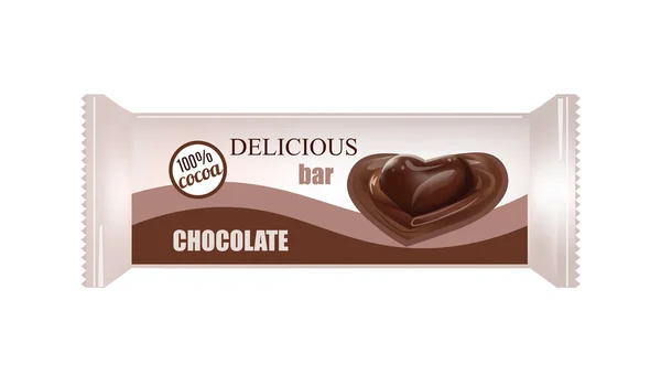 Embalagem de alimentos vetoriais para biscoito, bolacha, biscoitos, doces, barra de chocolate, barra de doces, lanches. Chocolate bar Design isolado em fundo branco. Coração de chocolate líquido Doce . — Vetor de Stock