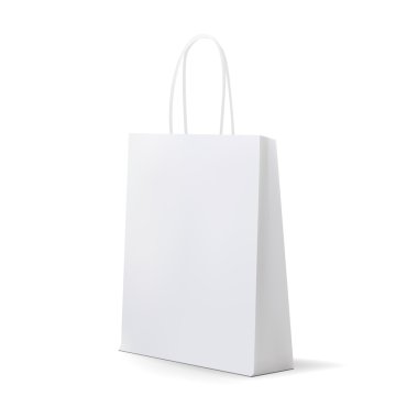 Reklam ve marka için Boş Beyaz Alışveriş Çantası. Mockup Paketi. Vektör İllüstrasyonu.