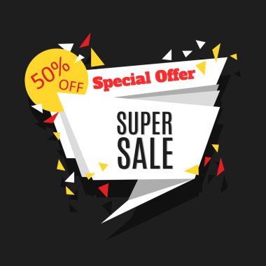 Süper satış ve özel fırsat çokgen afiş. Satılık arka plan. Vektör çizim.