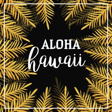 Altın palmiye desen arka plan bırakır. Sorunsuz yaz arka plan. Aloha Hawaii. Tropic palm. Palmiye yaprağı. Yaz altın tropic palm. Altın kare kare. Vektör çizim.