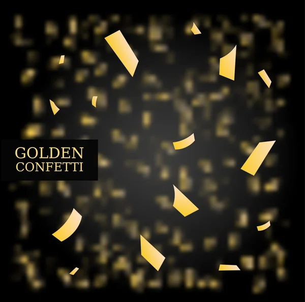 Golden Confetti. Textura de brillo dorado sobre fondo negro. Elemento de diseño. Ilustración vectorial — Archivo Imágenes Vectoriales