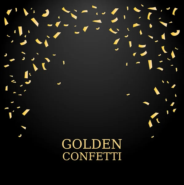 Golden Confetti. Textura de brillo dorado sobre fondo negro. Confetti Falling. Elemento de diseño. Ilustración vectorial — Vector de stock