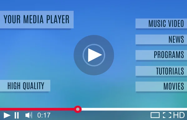 Leitor de vídeo para web. Interface Media Player. Design minimalista. Estilo plano.Jogador MockUp —  Vetores de Stock