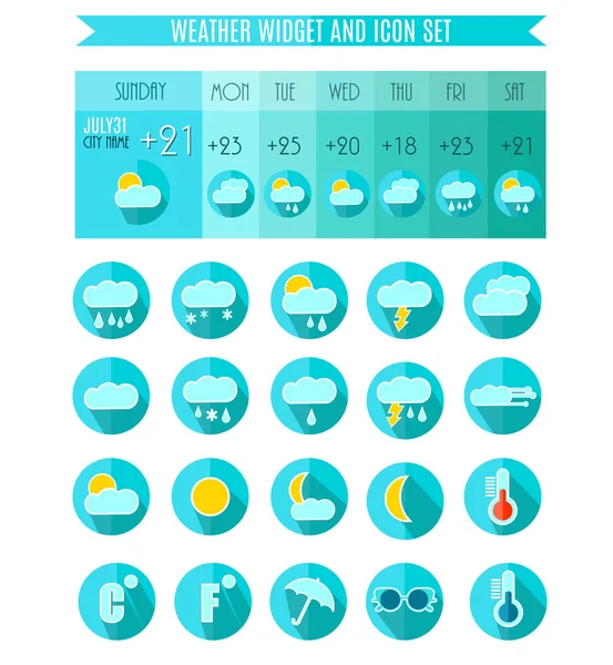 Weather Icon Set. Weater Widget. Blue Colors. Vector Illustration — Stock Vector