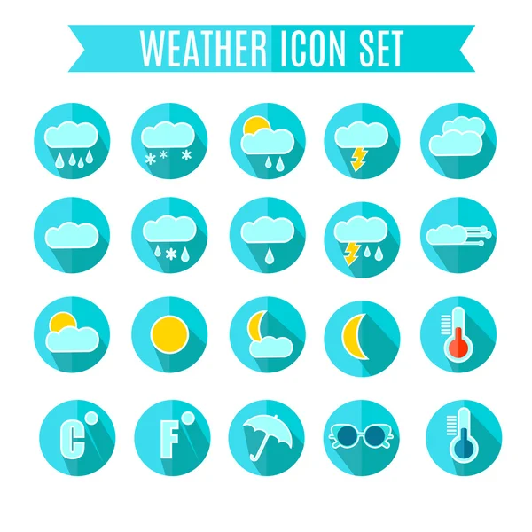 Weather Icon Set. Blue Colors. Vector Illustration — Stock Vector