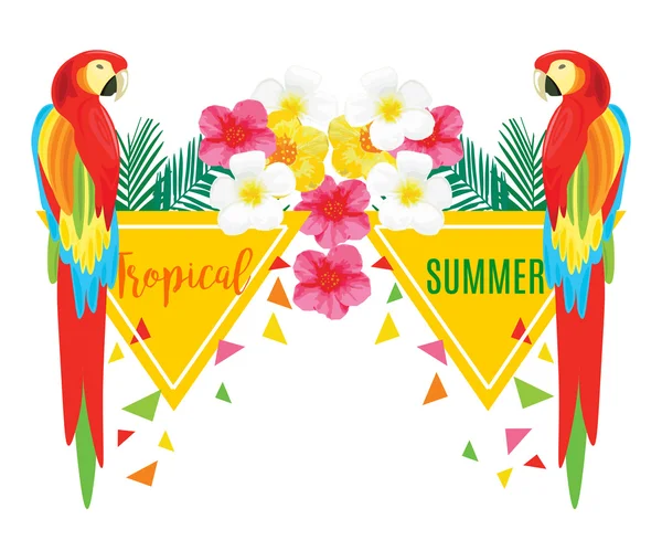 オウムとパイナップル、ベクトルの幾何学的な図のシームレスなパターン。熱帯の夏のポスター. — ストックベクタ