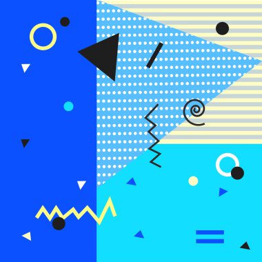 Memphis tarzı arka plan vektör çizim geometrik öğelerle. Tekstil, Poster, kartları, kapak, moda için soyut tasarım.