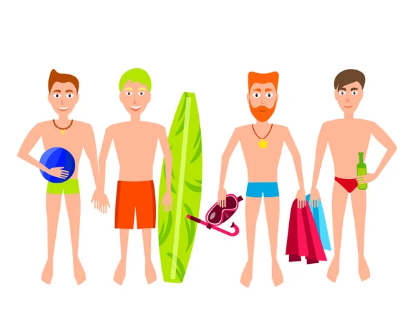 People Relaxing On The Beach. Vector Men Characters. — Stock Vector