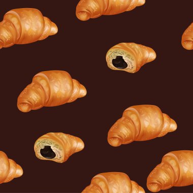 Kruvasan ile Dikişsiz Desen. Vektör Arka Planı.