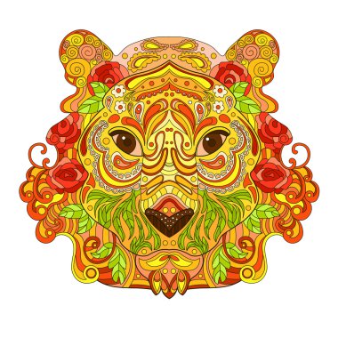 Etnik Zentangle Süslü Handdrawn Aslan Baş. Boyalı Mürekkep Doodle Hayvan Baş Vektör İllüstrasyon. Dövme, Poster, Baskı veya t-shirt için Kroki. Yetişkin ve Çocuklar için Rahatlatıcı Boyama Kitabı.