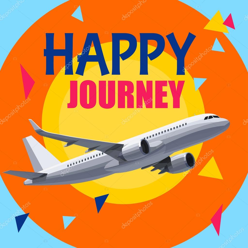 Flying Airplane with Happy Journey Header. Wishes For a Good Trip ...