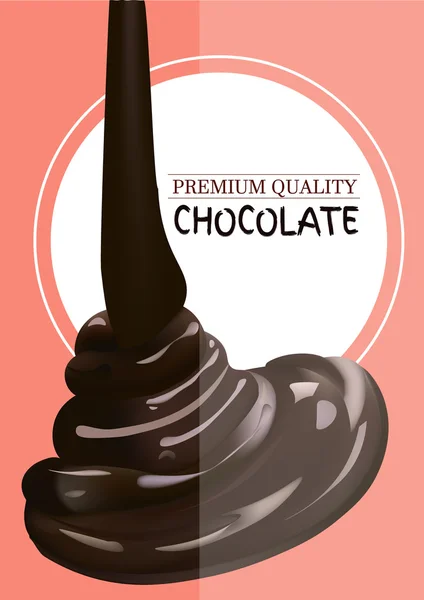 Poster with Melted Pouring Chocolate. Package Design. Vector Template Illustration. Dessert Background. — Stock Vector