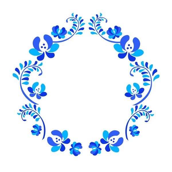 Stary tradycyjnych gzel ornament. Dekoracyjny wieniec kwiatowy niebieski i biały — Wektor stockowy