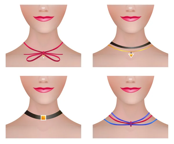 Modelo cuello conjunto con collar moderno estrangulador accesorio. Ilustración de vectores de moda . — Vector de stock