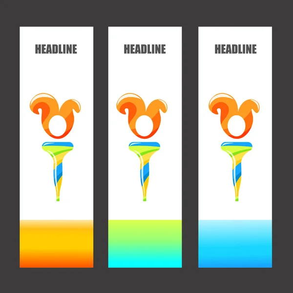 Πολύχρωμα Ολυμπιακά φυλλάδια και πανό. Χρώματα Βραζιλίας. Πυρσός με φλόγα. Εικόνα διανύσματος. Αφηρημένο φόντο. Σύμβολο Ολυμπιακών Αγώνων. — Διανυσματικό Αρχείο