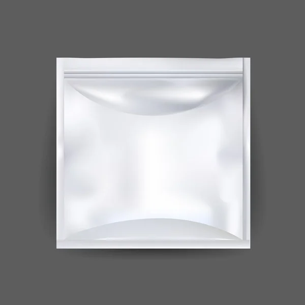 Bolso blanco del sobre de la merienda de la comida de la hoja en blanco Embalaje para café, sal, azúcar, pimienta, especias, sobre, dulces, papas fritas, galletas. Vector Mock Up Ilustración aislado . — Archivo Imágenes Vectoriales