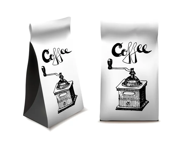 Ensemble de conception d'emballage de café blanc. Modèle pour le produit de boisson. Objet isolé. Illustration vectorielle . — Image vectorielle