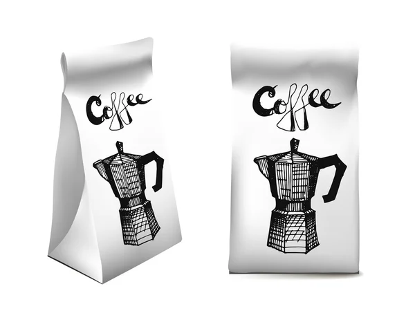白いコーヒー包装デザイン セット。飲料製品のテンプレートです。孤立したオブジェクト。ベクトル図. — ストックベクタ