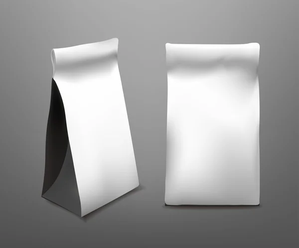 White Paper Bag voedselpakket voor koffie, thee, Snacks, Chips, Ontbijt en maaltijd. Geïsoleerde Mock Up sjabloon klaar voor uw ontwerp. Product verpakking Vector. Voedsel om te gaan — Stockvector