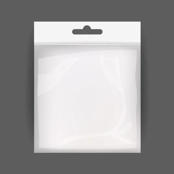 Beyaz boş plastik gerçekçi cep torbası. Slot asmak. Vektör illüstrasyon izole. Şablon hazır tasarımınız için alay. — Stok Vektör