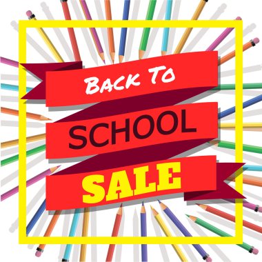 Okul satışı için tekrar. Arka plan üstbilgi ile renkli kalemler ile. Hoş geldiniz. Poster, afiş, broşür Template.Vector illüstrasyon.