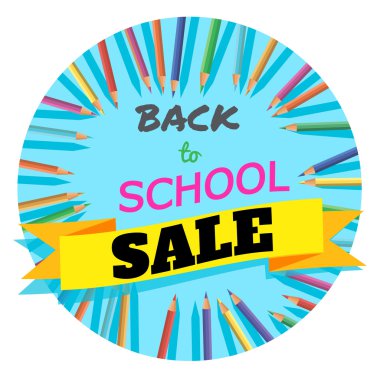 Okul satışı için tekrar. Arka plan üstbilgi ile renkli kalemler ile. Hoş geldiniz. Poster, afiş, broşür Template.Vector illüstrasyon.