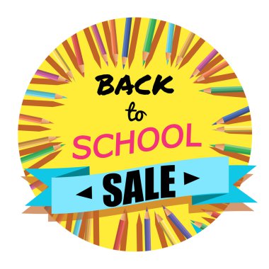 Okul satışı için tekrar. Arka plan üstbilgi ile renkli kalemler ile. Hoş geldiniz. Poster, afiş, broşür Template.Vector illüstrasyon.