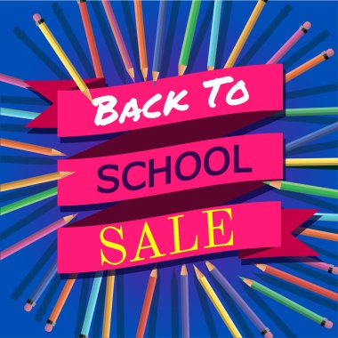 Okul satışı için tekrar. Arka plan üstbilgi ile renkli kalemler ile. Hoş geldiniz. Poster, afiş, broşür Template.Vector illüstrasyon.