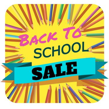 Okul satışı için tekrar. Arka plan üstbilgi ile renkli kalemler ile. Hoş geldiniz. Poster, afiş, broşür Template.Vector illüstrasyon.