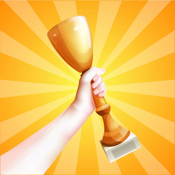 Trophée mains levées. Illustration Vector Winner Cup . — Image vectorielle