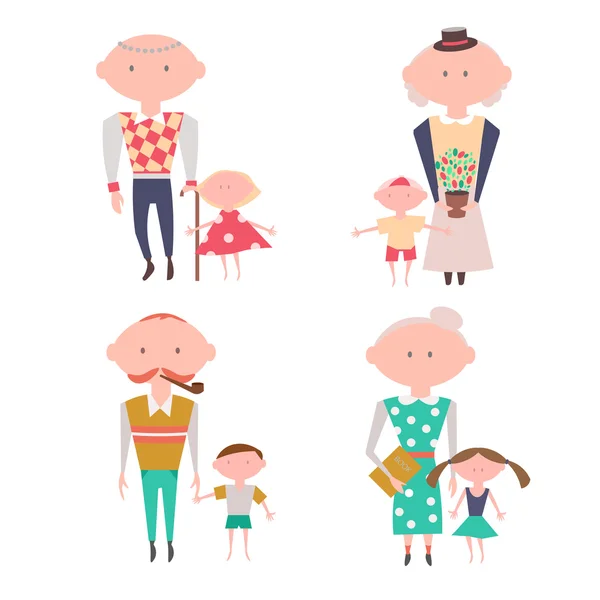 Grand-parents avec des enfants. Ensemble vectoriel — Image vectorielle