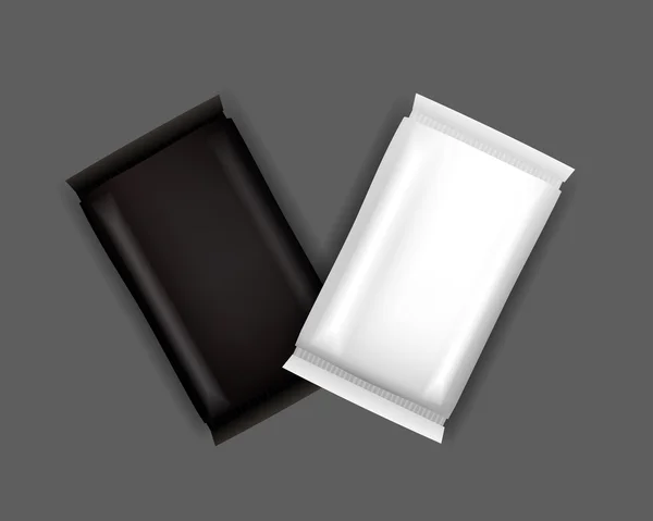 Vector White and Black Blank Food Packaging For Biscuit, Wafer, Bolachas, Doces, Chocolate Bar, Candy Bar, Snacks. Modelo de design. Isolado em fundo branco . —  Vetores de Stock