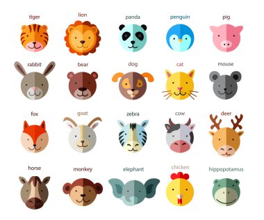 Line Animal Head Icon Set. Vector Illustration. clipart