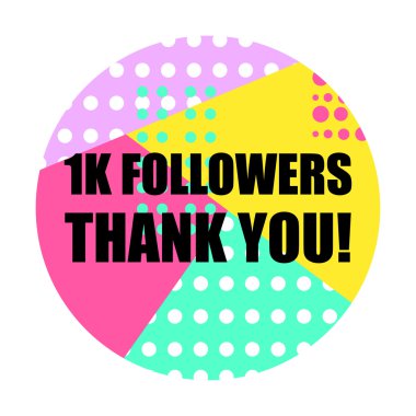 Takipçileri ve arkadaşlar sosyal medya ve ağ için teşekkür kartı. Teşekkür ederim 1k folowers.
