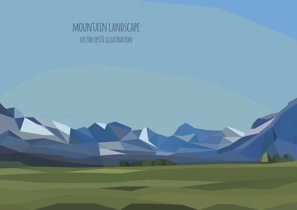 Ilustración de paisaje vectorial con montañas y campo verde — Vector de stock