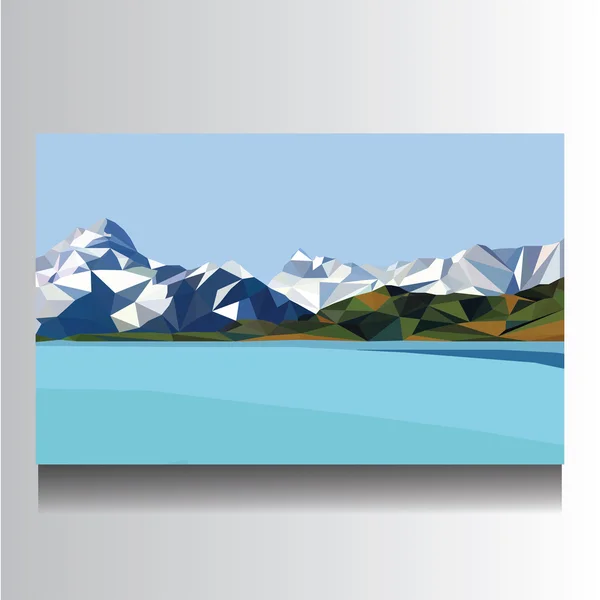 Ilustración de paisaje con montañas y lago sobre lienzo — Vector de stock