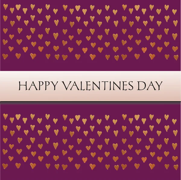 Tarjeta de San Valentín con texto y pequeños corazones dorados sobre fondo púrpura — Archivo Imágenes Vectoriales