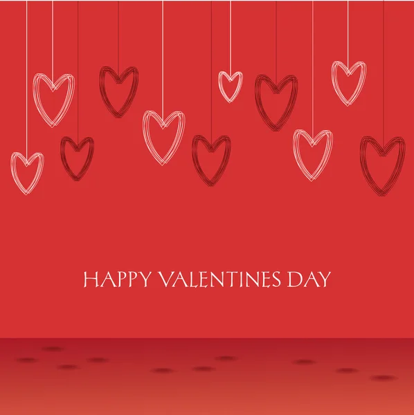 Tarjeta de día de San Valentín vector con muchos corazones en los hilos — Archivo Imágenes Vectoriales