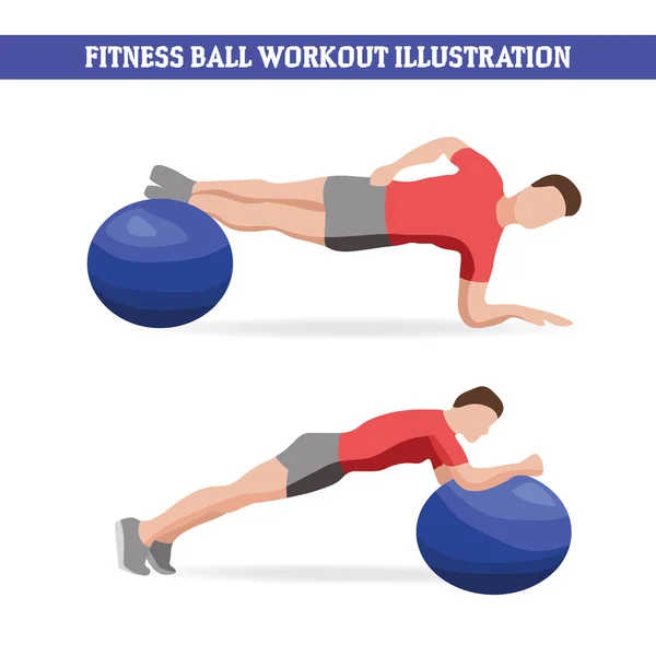 Illustration of man doing exercises with fitness ball — Stock Vector