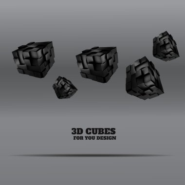 vektör çizim 3d siyah küpler havada asılı. Tasarımınız için arka plan