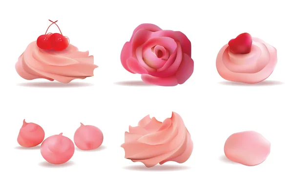 Delicioso Set aislado de crema rosa. Ilustración vectorial realista — Vector de stock