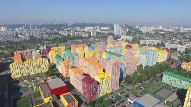 Aerial colorful quarter. Quarter painted in a rainbow. Fabulous city. Kyiv Ukraine - KomfortTown — Stock Video