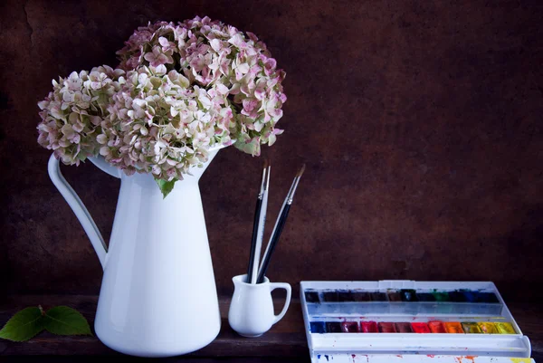 Pintura hortensias flores — Foto de Stock